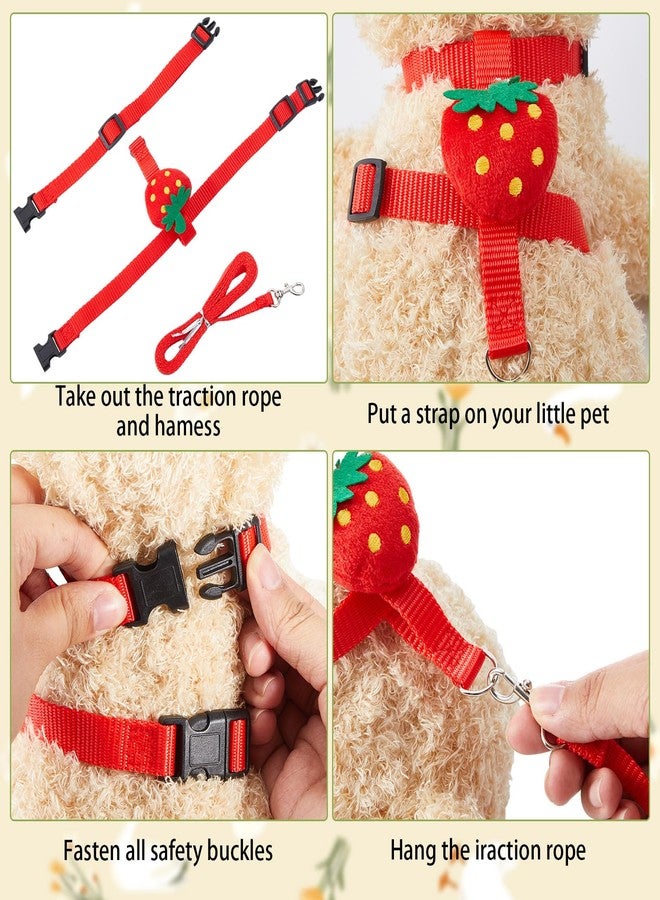 طقم حزام ومقود SilTriangle للبط الحقيقي، حبل مشي قابل للتعديل، حبل جر خارجي بنمط لطيف للحيوانات الأليفة، مناسب للدجاج والأرانب والحيوانات الصغيرة (مقاس صغير جدًا، فراولة). - Image 5